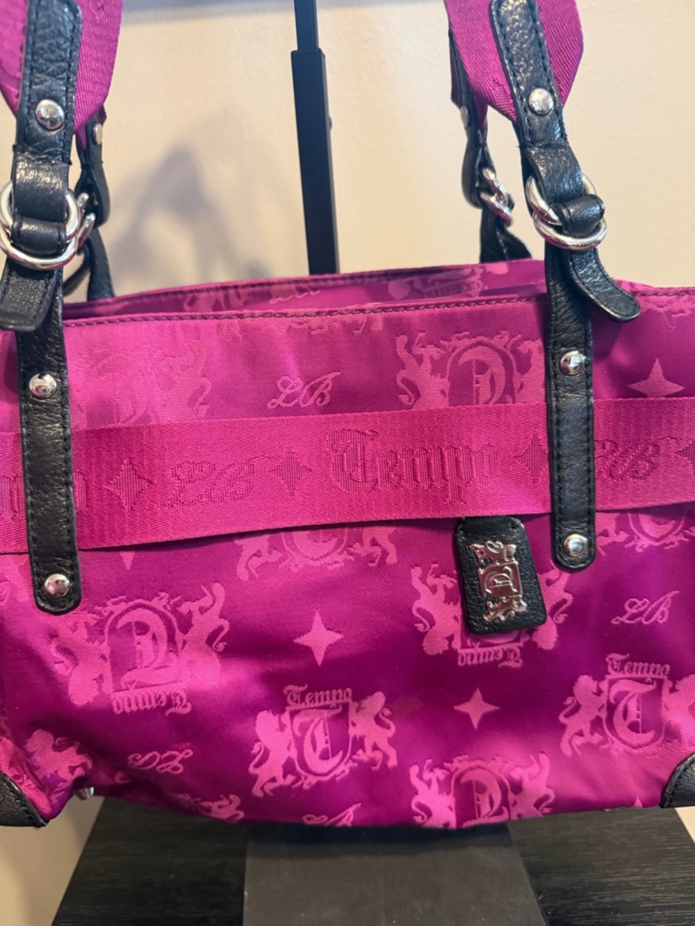Tempo by Leonello Borghi Fuchsia Pink Logo Shoulder Bag Y2K Punk - Picture 2 of 10